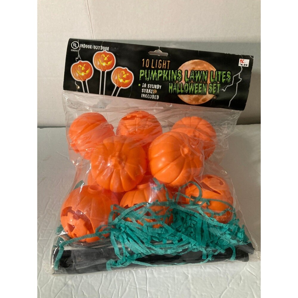 HALLOWEEN PUMPKINS LAWN LITES SET 10 LIGHTS NEW IN PACKAGE K-MART EXCLUSIVE